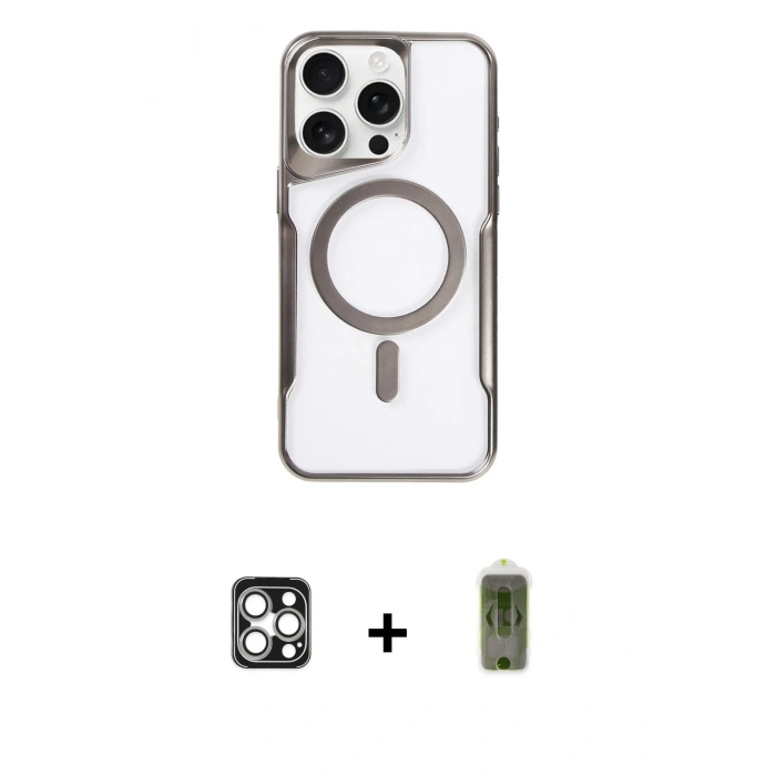 MARSİLYAN™- iPhone 16 Pro Max Kılıf Yadigar Klasik Özel Seri - Siyah Joko Magic 5D Hayalet Cam + PVD Metal Kamera Lens - GS