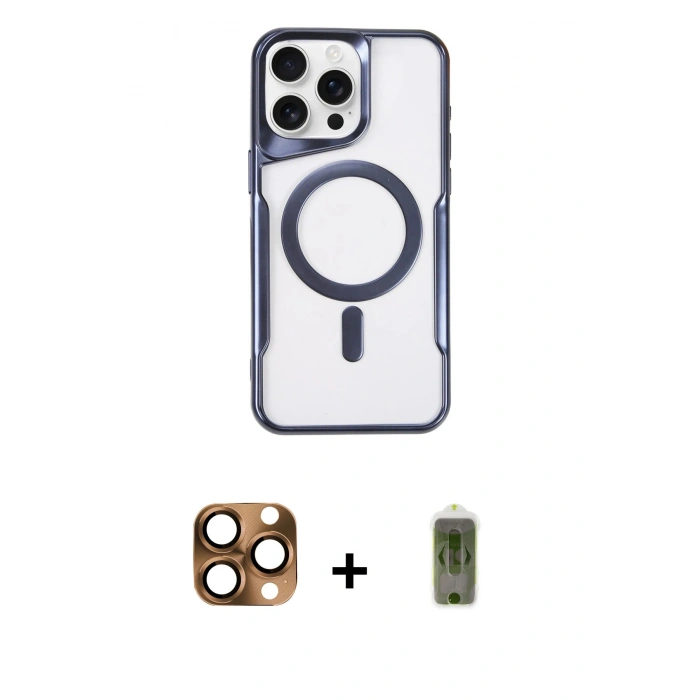 MARSİLYAN™- iPhone 16 Pro Max Kılıf Yadigar Klasik Özel Seri - Siyah Joko Magic 5D Hayalet Cam + Pers Alüminyum Kamera Lens - CLTM