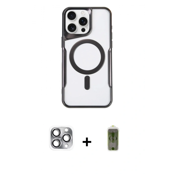 MARSİLYAN™- iPhone 16 Pro Max Kılıf Yadigar Klasik Özel Seri - Siyah Joko Magic 5D Hayalet Cam + Pers Alüminyum Kamera Lens - GI
