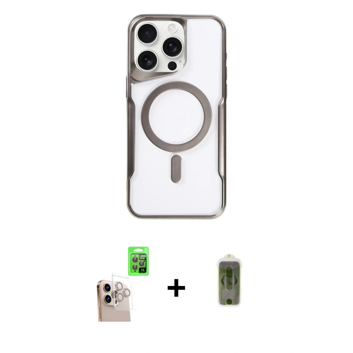 MARSİLYAN™- iPhone 16 Pro Max Kılıf Yadigar Klasik Özel Seri - Siyah Joko Magic 5D Hayalet Cam + Raze Metal Kamera Lens - NLGY