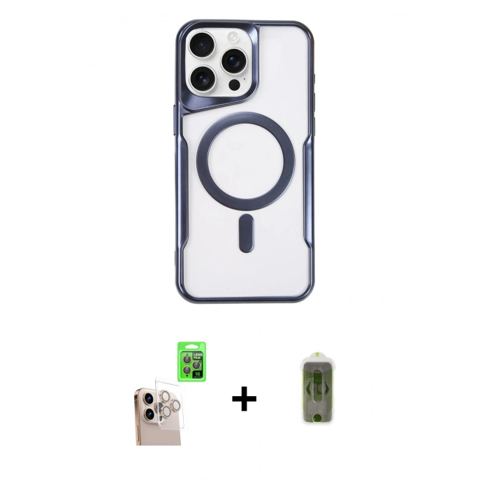 MARSİLYAN™- iPhone 16 Pro Max Kılıf Yadigar Klasik Özel Seri - Siyah Joko Magic 5D Hayalet Cam + Raze Metal Kamera Lens - NLGY
