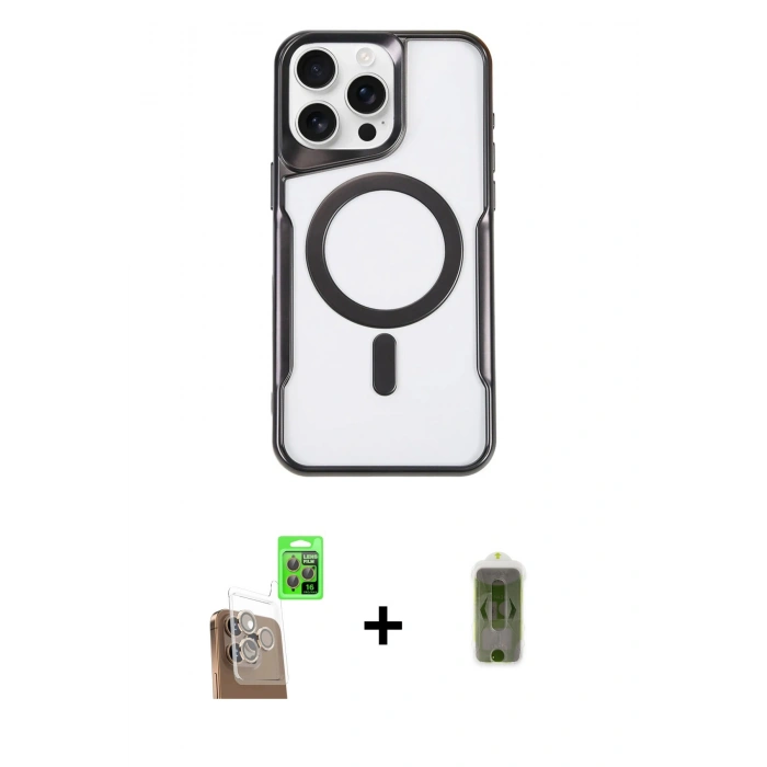 MARSİLYAN™- iPhone 16 Pro Max Kılıf Yadigar Klasik Özel Seri - Siyah Joko Magic 5D Hayalet Cam + Raze Metal Kamera Lens - CLTM