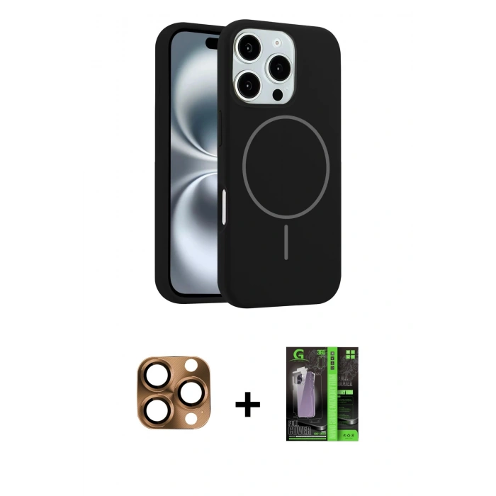 MARSİLYAN™- iPhone 16 Pro Max Kılıf Yankı Form Serisi - Şeffaf 360 Full Body Arka Koruyucu + Pers Alüminyum Kamera Lens - CLTM