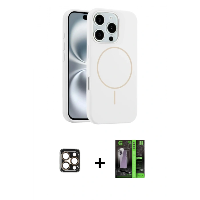 MARSİLYAN™- iPhone 16 Pro Max Kılıf Yankı Form Serisi - Şeffaf 360 Full Body Arka Koruyucu + Gold PVD Metal Kamera Lens