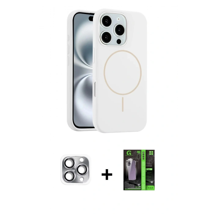 MARSİLYAN™- iPhone 16 Pro Max Kılıf Yankı Form Serisi - Şeffaf 360 Full Body Arka Koruyucu + Gri Pers Alüminyum Kamera Lens
