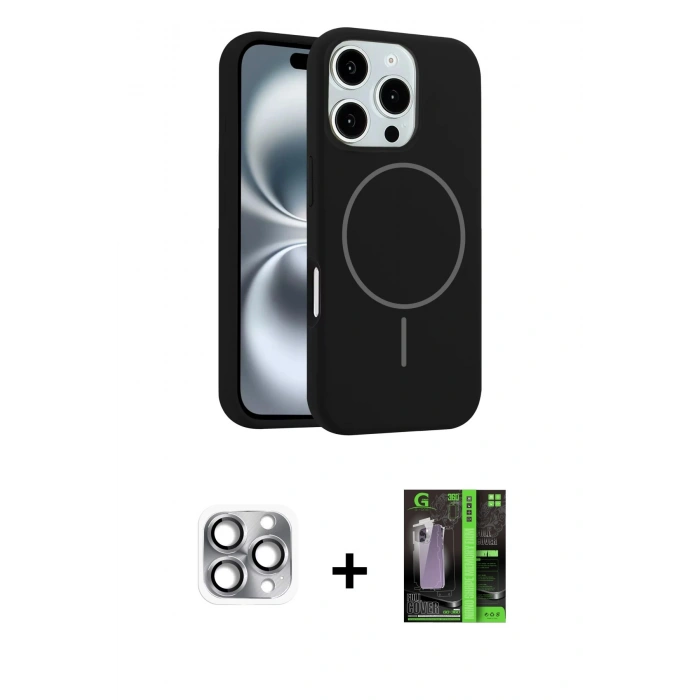 MARSİLYAN™- iPhone 16 Pro Max Kılıf Yankı Form Serisi - Şeffaf 360 Full Body Arka Koruyucu + Gri Pers Alüminyum Kamera Lens