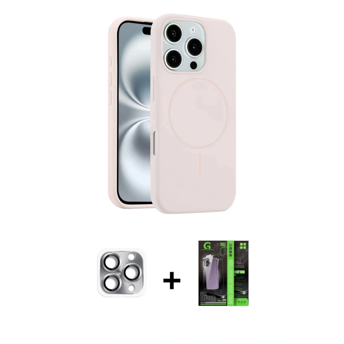 MARSİLYAN™- iPhone 16 Pro Max Kılıf Yankı Form Serisi - Şeffaf 360 Full Body Arka Koruyucu + Gri Pers Alüminyum Kamera Lens