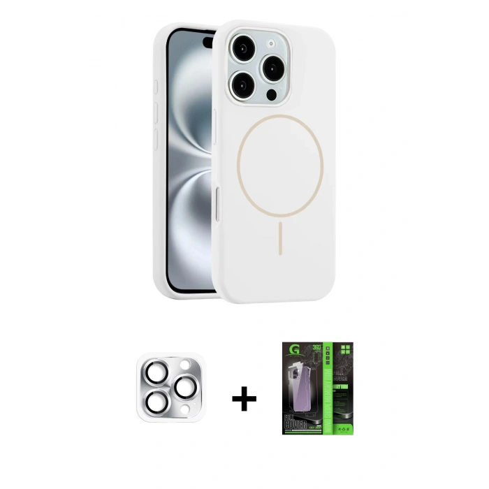 MARSİLYAN™- iPhone 16 Pro Max Kılıf Yankı Form Serisi - Şeffaf 360 Full Body Arka Koruyucu + Gümüş Pers Alüminyum Kamera Lens
