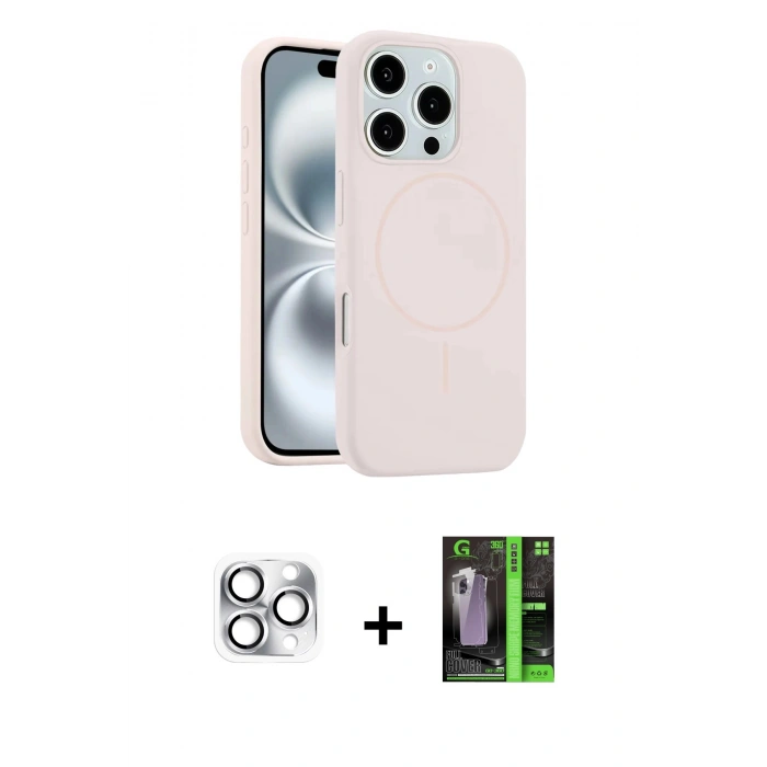 MARSİLYAN™- iPhone 16 Pro Max Kılıf Yankı Form Serisi - Şeffaf 360 Full Body Arka Koruyucu + Gümüş Pers Alüminyum Kamera Lens