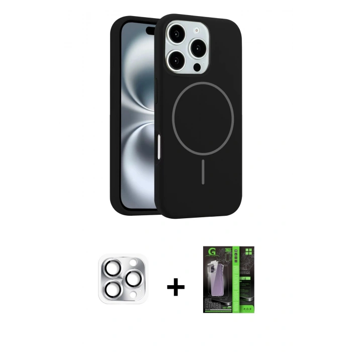 MARSİLYAN™- iPhone 16 Pro Max Kılıf Yankı Form Serisi - Şeffaf 360 Full Body Arka Koruyucu + Gümüş Pers Alüminyum Kamera Lens