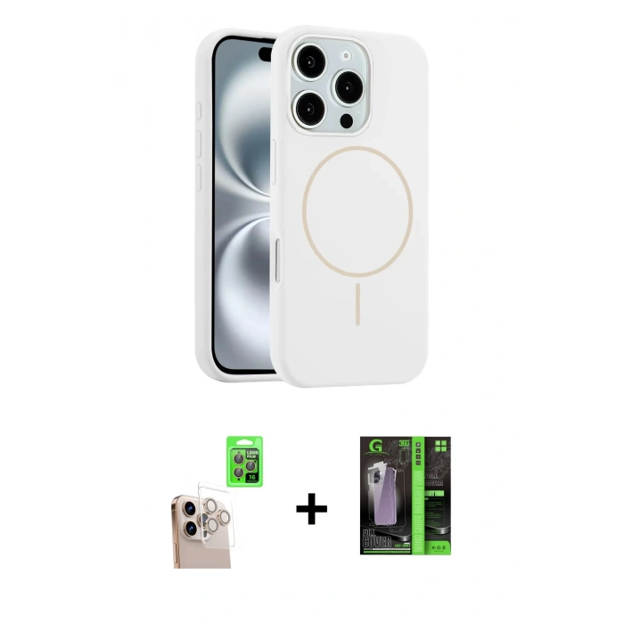 MARSİLYAN™- iPhone 16 Pro Max Kılıf Yankı Form Serisi - Şeffaf 360 Full Body Arka Koruyucu + Raze Metal Kamera Lens - NLGY