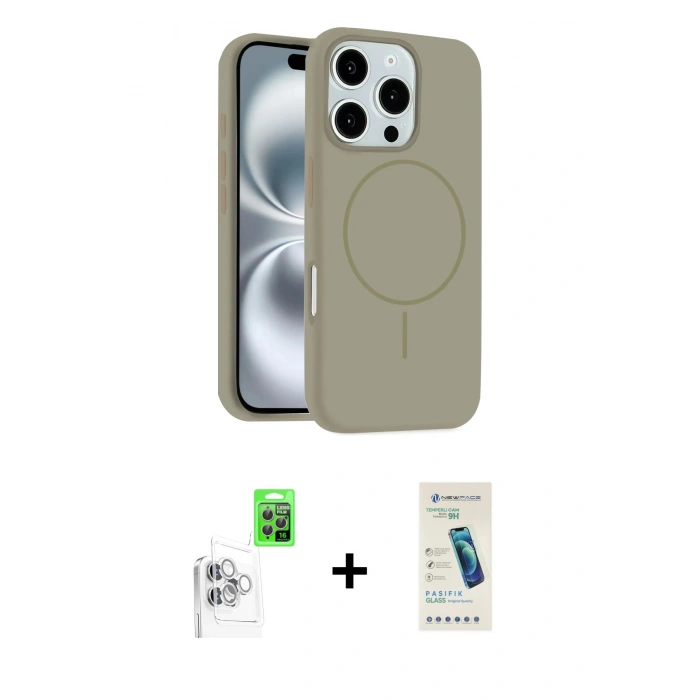 MARSİLYAN™- iPhone 16 Pro Max Kılıf Yankı Form Serisi - Şeffaf Pasifik Cam Ekran Koruyucu + Beyaz Raze Metal Kamera Lens