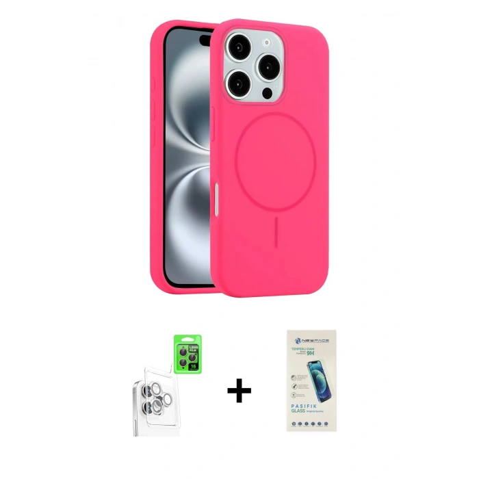 MARSİLYAN™- iPhone 16 Pro Max Kılıf Yankı Form Serisi - Şeffaf Pasifik Cam Ekran Koruyucu + Beyaz Raze Metal Kamera Lens