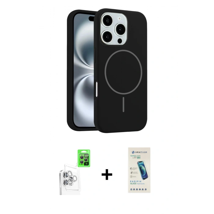 MARSİLYAN™- iPhone 16 Pro Max Kılıf Yankı Form Serisi - Şeffaf Pasifik Cam Ekran Koruyucu + Beyaz Raze Metal Kamera Lens