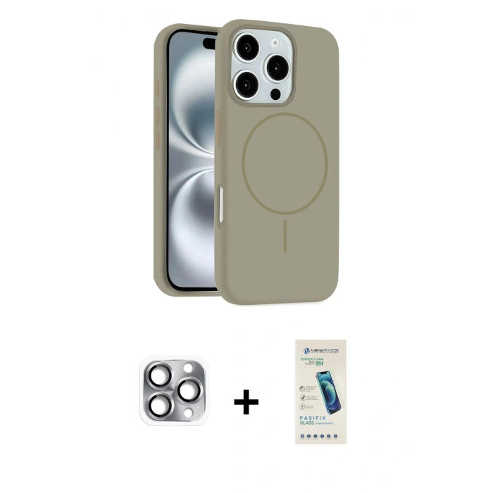 MARSİLYAN™- iPhone 16 Pro Max Kılıf Yankı Form Serisi - Şeffaf Pasifik Cam Ekran Koruyucu + Pers Alüminyum Kamera Lens - GI