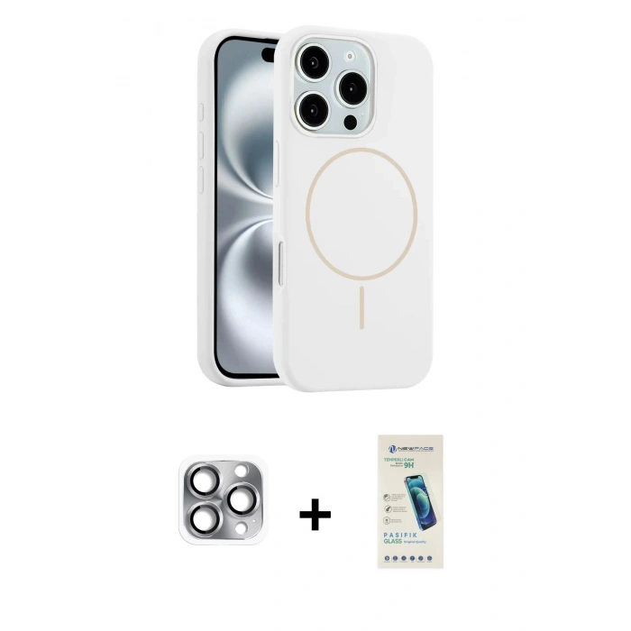 MARSİLYAN™- iPhone 16 Pro Max Kılıf Yankı Form Serisi - Şeffaf Pasifik Cam Ekran Koruyucu + Pers Alüminyum Kamera Lens - GI