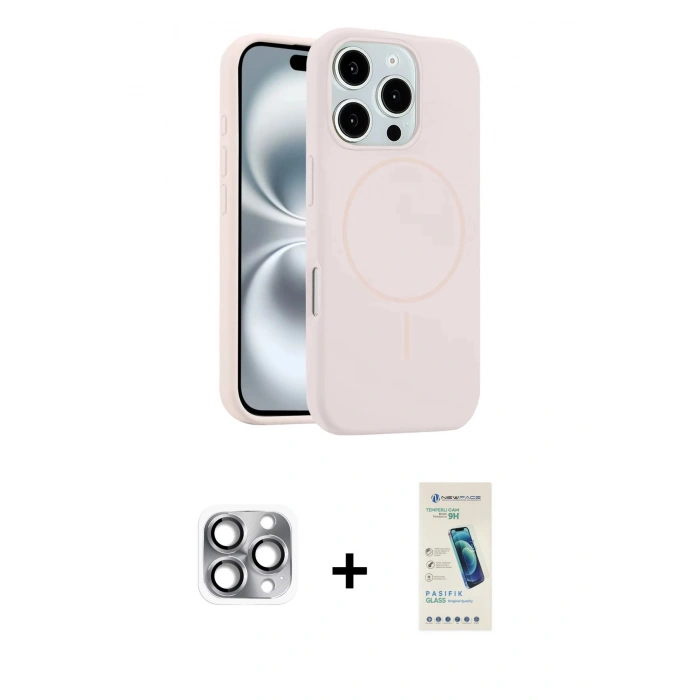 MARSİLYAN™- iPhone 16 Pro Max Kılıf Yankı Form Serisi - Şeffaf Pasifik Cam Ekran Koruyucu + Pers Alüminyum Kamera Lens - GI