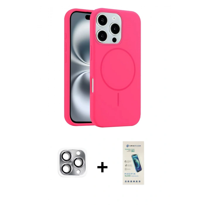 MARSİLYAN™- iPhone 16 Pro Max Kılıf Yankı Form Serisi - Şeffaf Pasifik Cam Ekran Koruyucu + Pers Alüminyum Kamera Lens - GI