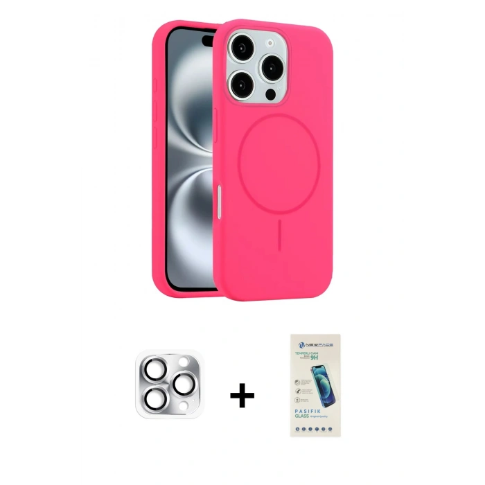 MARSİLYAN™- iPhone 16 Pro Max Kılıf Yankı Form Serisi - Şeffaf Pasifik Cam Ekran Koruyucu + Pers Alüminyum Kamera Lens - GS