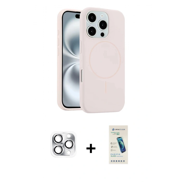 MARSİLYAN™- iPhone 16 Pro Max Kılıf Yankı Form Serisi - Şeffaf Pasifik Cam Ekran Koruyucu + Pers Alüminyum Kamera Lens - GS