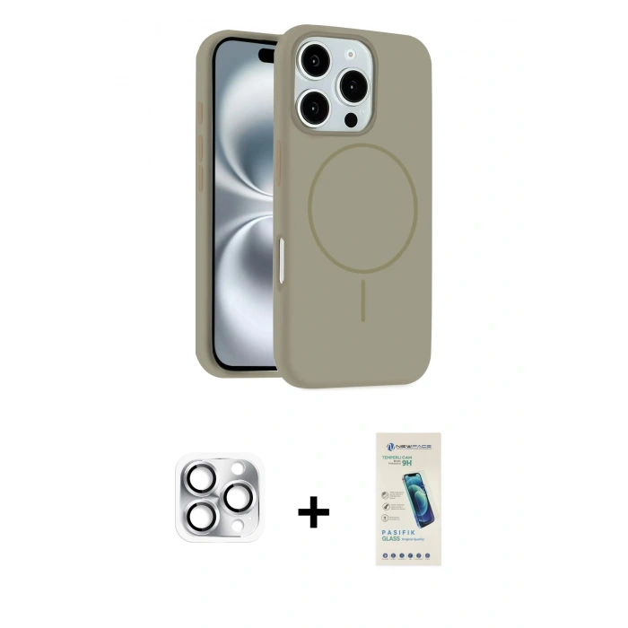 MARSİLYAN™- iPhone 16 Pro Max Kılıf Yankı Form Serisi - Şeffaf Pasifik Cam Ekran Koruyucu + Pers Alüminyum Kamera Lens - GS