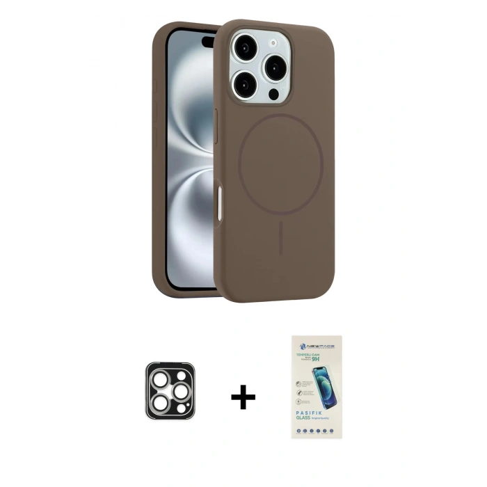 MARSİLYAN™- iPhone 16 Pro Max Kılıf Yankı Form Serisi - Şeffaf Pasifik Cam Ekran Koruyucu + PVD Metal Kamera Lens - GS