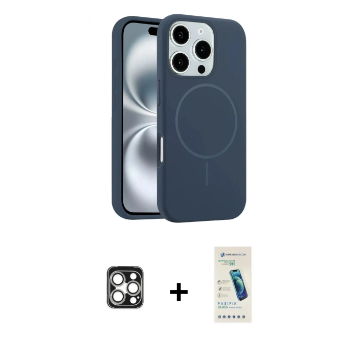 MARSİLYAN™- iPhone 16 Pro Max Kılıf Yankı Form Serisi - Şeffaf Pasifik Cam Ekran Koruyucu + PVD Metal Kamera Lens - GS