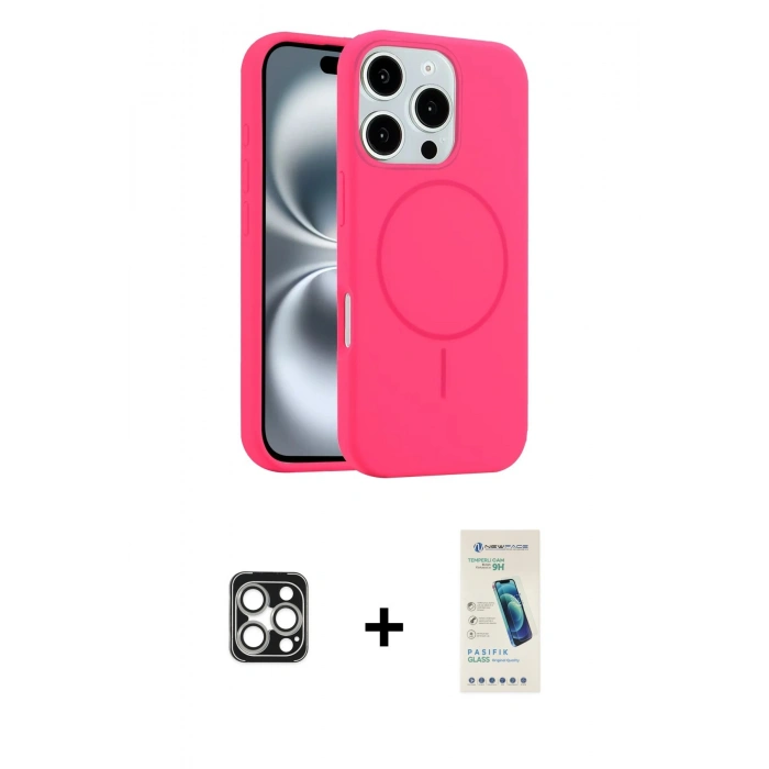 MARSİLYAN™- iPhone 16 Pro Max Kılıf Yankı Form Serisi - Şeffaf Pasifik Cam Ekran Koruyucu + PVD Metal Kamera Lens - GS