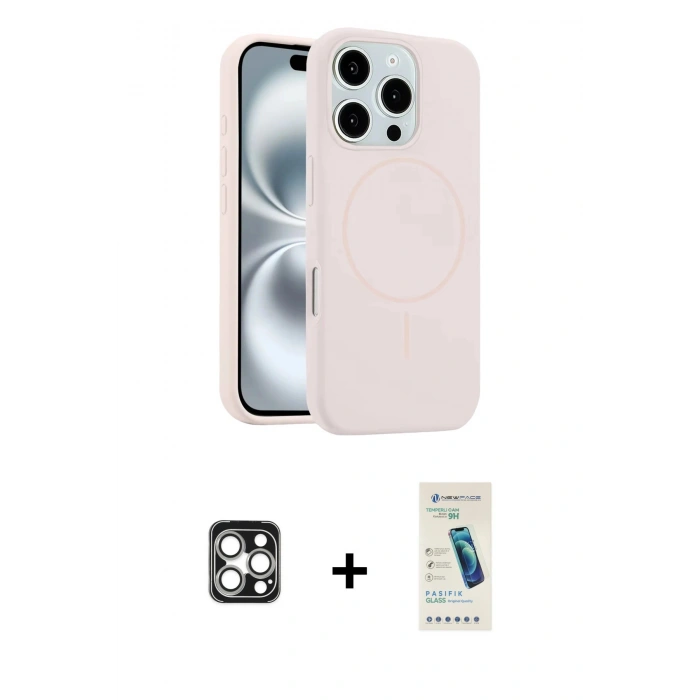 MARSİLYAN™- iPhone 16 Pro Max Kılıf Yankı Form Serisi - Şeffaf Pasifik Cam Ekran Koruyucu + PVD Metal Kamera Lens - GS