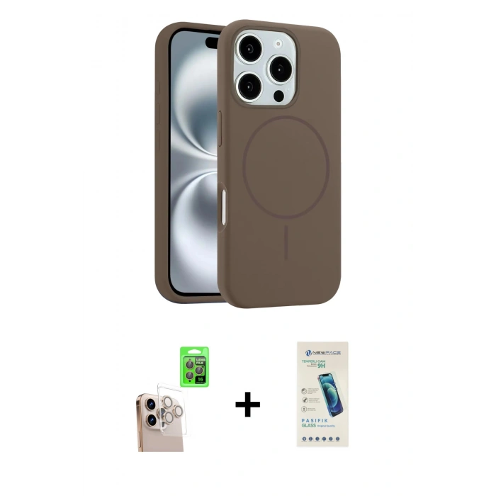 MARSİLYAN™- iPhone 16 Pro Max Kılıf Yankı Form Serisi - Şeffaf Pasifik Cam Ekran Koruyucu + Raze Metal Kamera Lens - NLGY