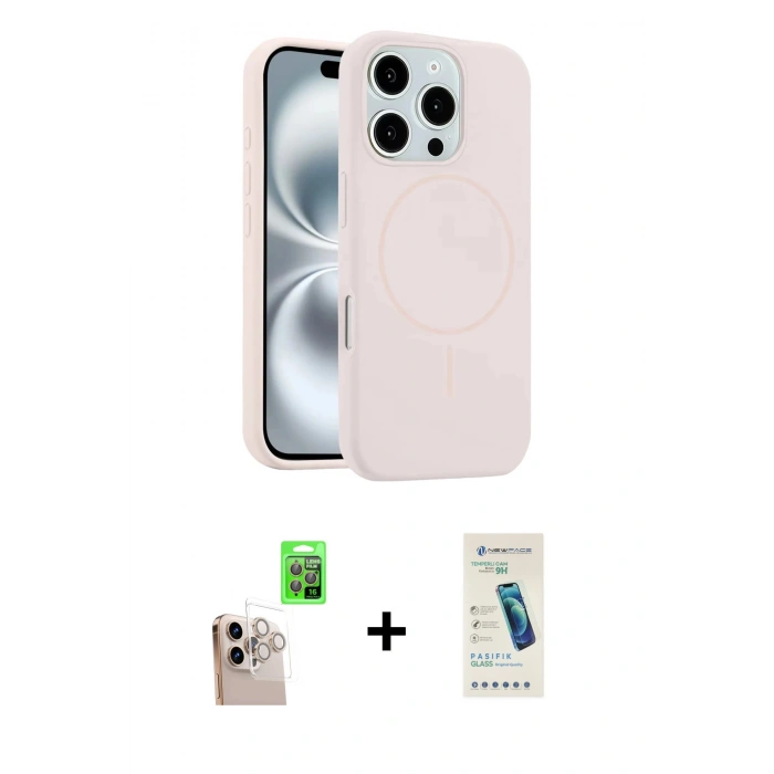 MARSİLYAN™- iPhone 16 Pro Max Kılıf Yankı Form Serisi - Şeffaf Pasifik Cam Ekran Koruyucu + Raze Metal Kamera Lens - NLGY