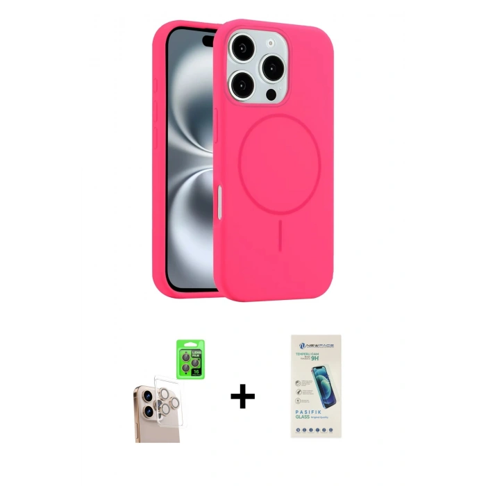 MARSİLYAN™- iPhone 16 Pro Max Kılıf Yankı Form Serisi - Şeffaf Pasifik Cam Ekran Koruyucu + Raze Metal Kamera Lens - NLGY