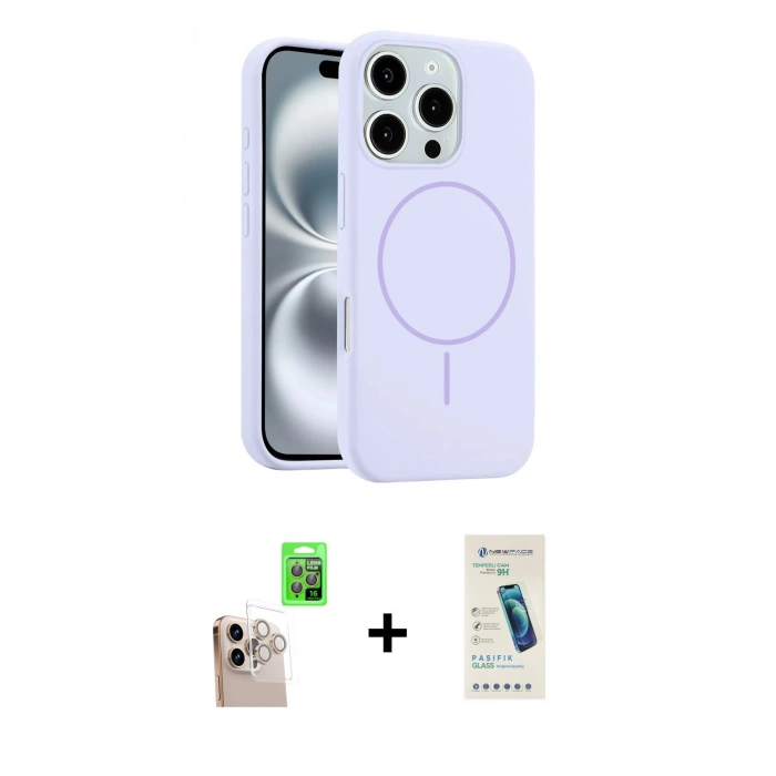 MARSİLYAN™- iPhone 16 Pro Max Kılıf Yankı Form Serisi - Şeffaf Pasifik Cam Ekran Koruyucu + Raze Metal Kamera Lens - NLGY