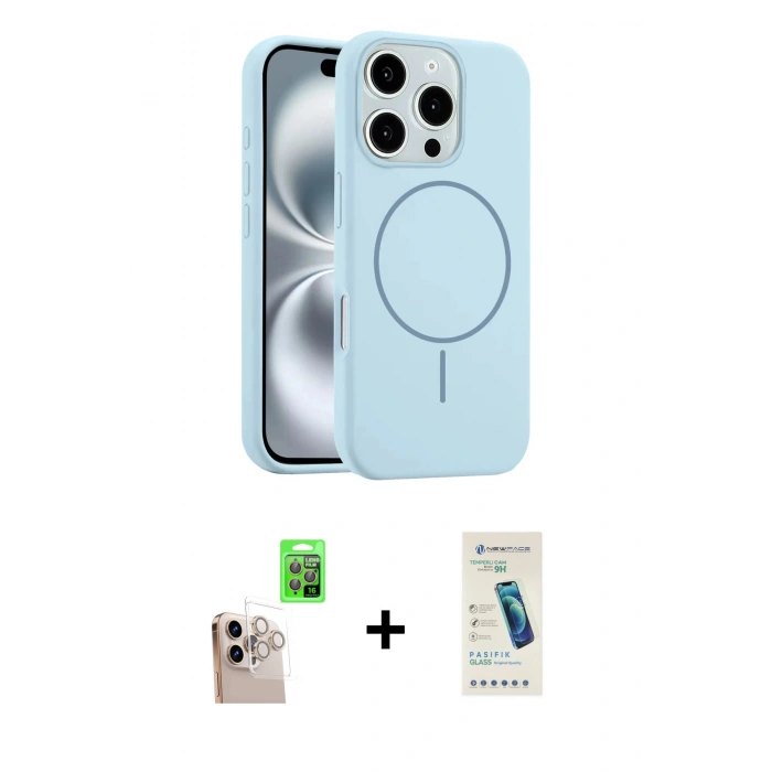 MARSİLYAN™- iPhone 16 Pro Max Kılıf Yankı Form Serisi - Şeffaf Pasifik Cam Ekran Koruyucu + Raze Metal Kamera Lens - NLGY
