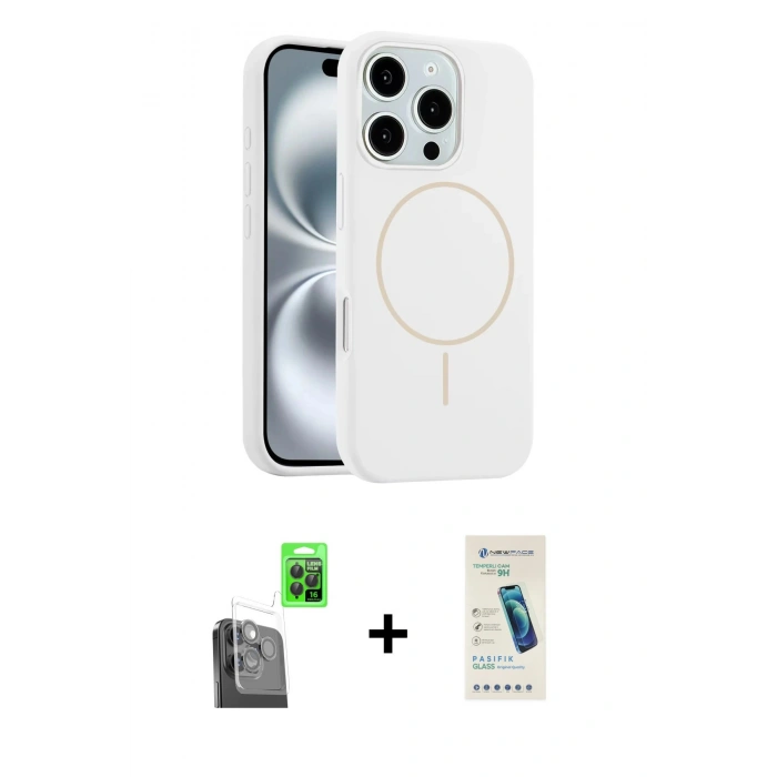 MARSİLYAN™- iPhone 16 Pro Max Kılıf Yankı Form Serisi - Şeffaf Pasifik Cam Ekran Koruyucu + Siyah Raze Metal Kamera Lens