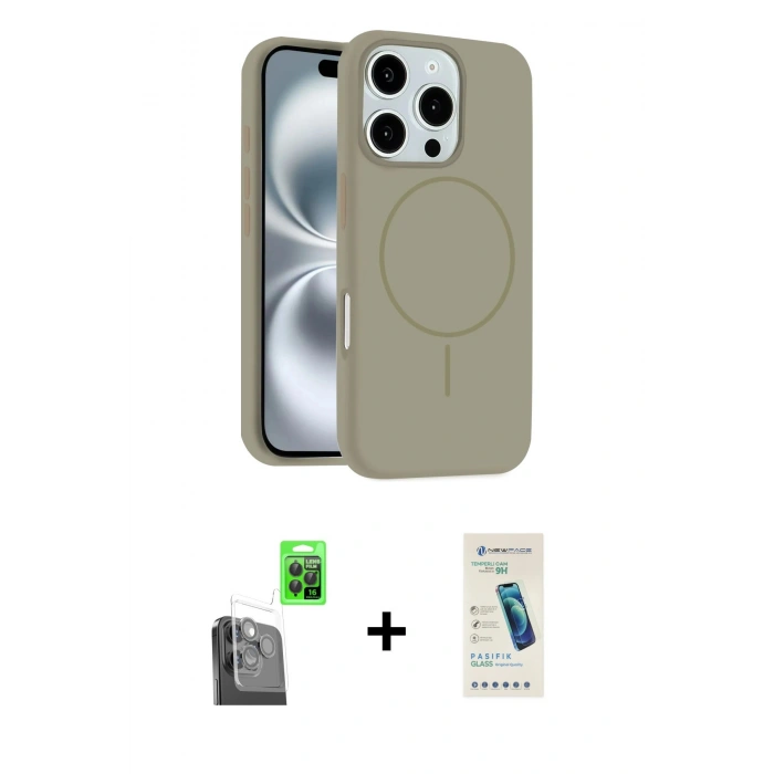 MARSİLYAN™- iPhone 16 Pro Max Kılıf Yankı Form Serisi - Şeffaf Pasifik Cam Ekran Koruyucu + Siyah Raze Metal Kamera Lens