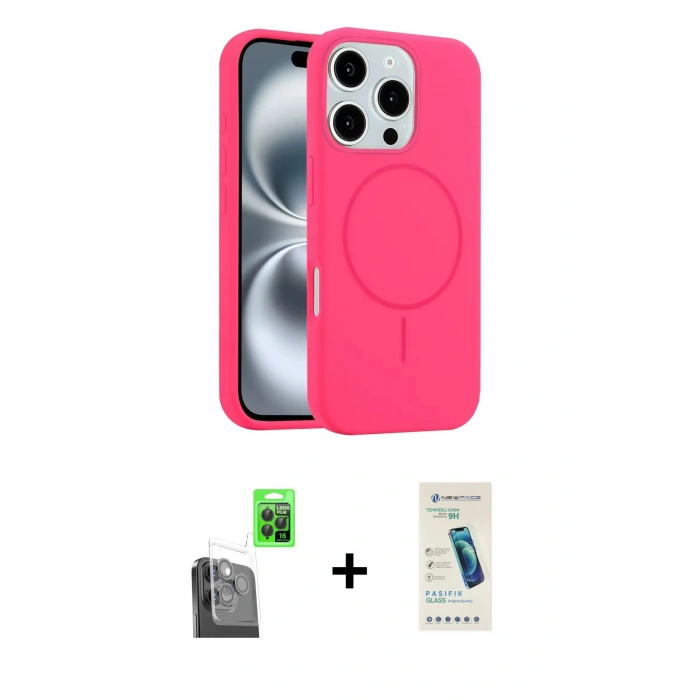 MARSİLYAN™- iPhone 16 Pro Max Kılıf Yankı Form Serisi - Şeffaf Pasifik Cam Ekran Koruyucu + Siyah Raze Metal Kamera Lens
