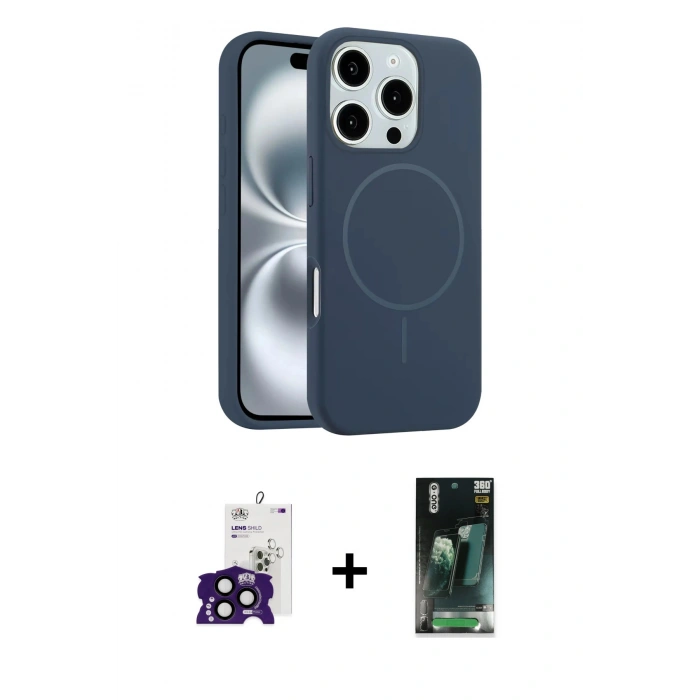 MARSİLYAN™- iPhone 16 Pro Max Kılıf Yankı Form Serisi - Siyah 360 Mat Full Body Arka Koruyucu + Bilvis Titan Kamera Lens - SH