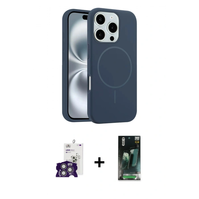 MARSİLYAN™- iPhone 16 Pro Max Kılıf Yankı Form Serisi - Siyah 360 Mat Full Body Arka Koruyucu + Bilvis Titan Kamera Lens - GS