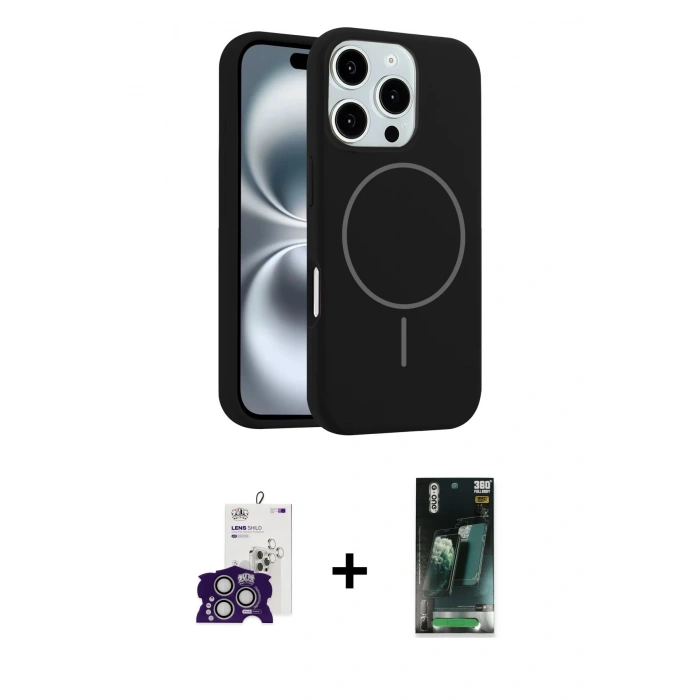 MARSİLYAN™- iPhone 16 Pro Max Kılıf Yankı Form Serisi - Siyah 360 Mat Full Body Arka Koruyucu + Bilvis Titan Kamera Lens - GS