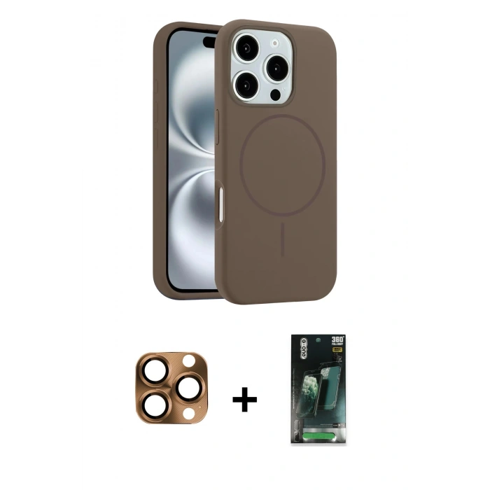 MARSİLYAN™- iPhone 16 Pro Max Kılıf Yankı Form Serisi - Siyah 360 Mat Full Body Arka Koruyucu + Pers Alüminyum Kamera Lens - CLTM