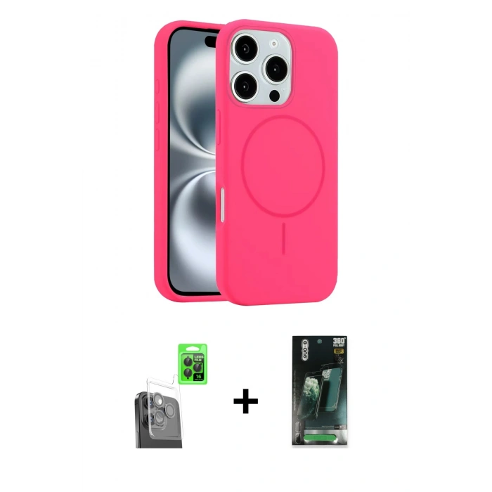 MARSİLYAN™- iPhone 16 Pro Max Kılıf Yankı Form Serisi - Siyah 360 Mat Full Body Arka Koruyucu + Raze Metal Kamera Lens - SH