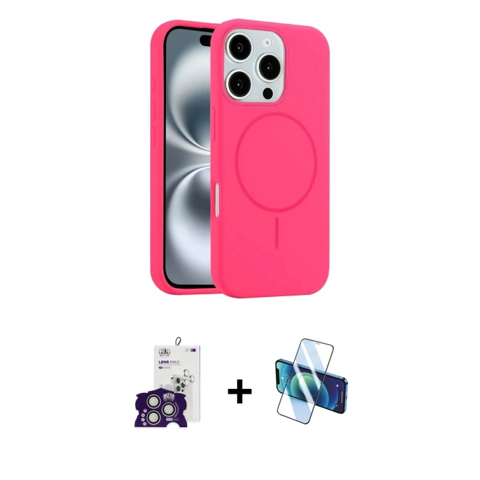 MARSİLYAN™- iPhone 16 Pro Max Kılıf Yankı Form Serisi - Siyah 3D Antistatik Cam Ekran Koruyucu + Bilvis Titan Kamera Lens - GS