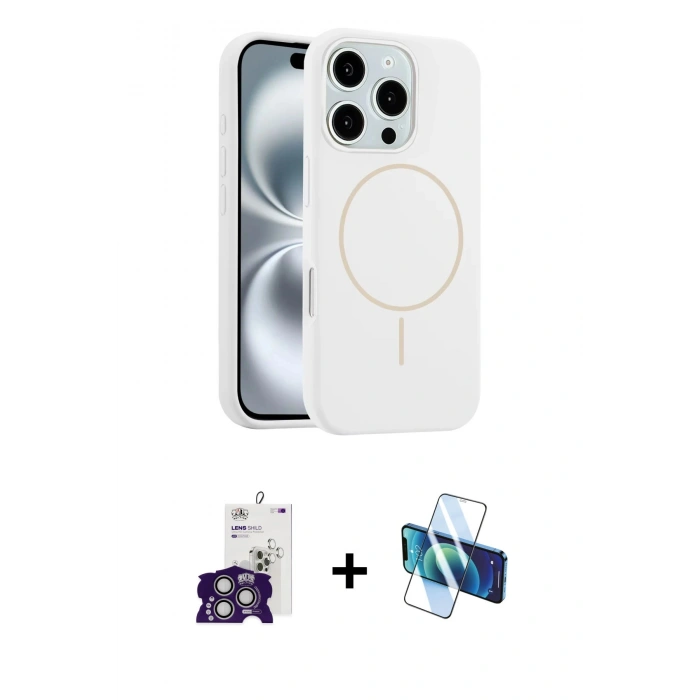 MARSİLYAN™- iPhone 16 Pro Max Kılıf Yankı Form Serisi - Siyah 3D Antistatik Cam Ekran Koruyucu + Bilvis Titan Kamera Lens - GS