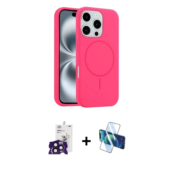 MARSİLYAN™- iPhone 16 Pro Max Kılıf Yankı Form Serisi - Siyah 3D Antistatik Cam Ekran Koruyucu + Bilvis Titan Kamera Lens - SH