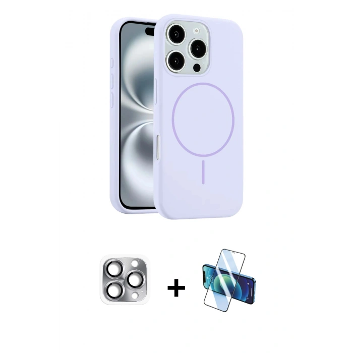 MARSİLYAN™- iPhone 16 Pro Max Kılıf Yankı Form Serisi - Siyah 3D Antistatik Cam Ekran Koruyucu + Pers Alüminyum Kamera Lens - GI