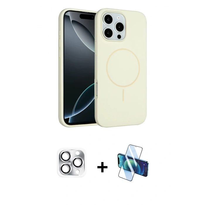 MARSİLYAN™- iPhone 16 Pro Max Kılıf Yankı Form Serisi - Siyah 3D Antistatik Cam Ekran Koruyucu + Pers Alüminyum Kamera Lens - GS