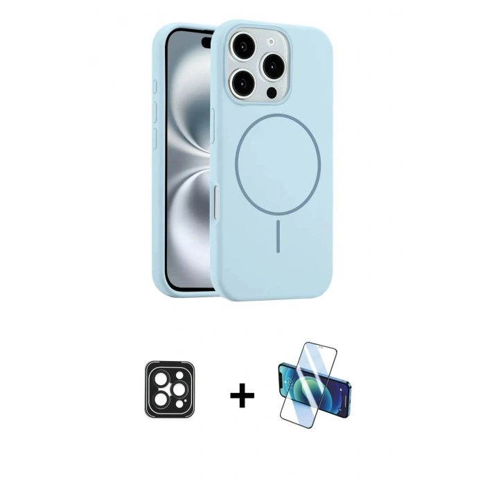 MARSİLYAN™- iPhone 16 Pro Max Kılıf Yankı Form Serisi - Siyah 3D Antistatik Cam Ekran Koruyucu + PVD Metal Kamera Lens - SH