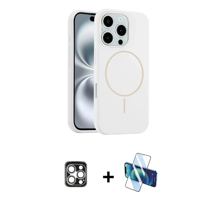 MARSİLYAN™- iPhone 16 Pro Max Kılıf Yankı Form Serisi - Siyah 3D Antistatik Cam Ekran Koruyucu + PVD Metal Kamera Lens - GS