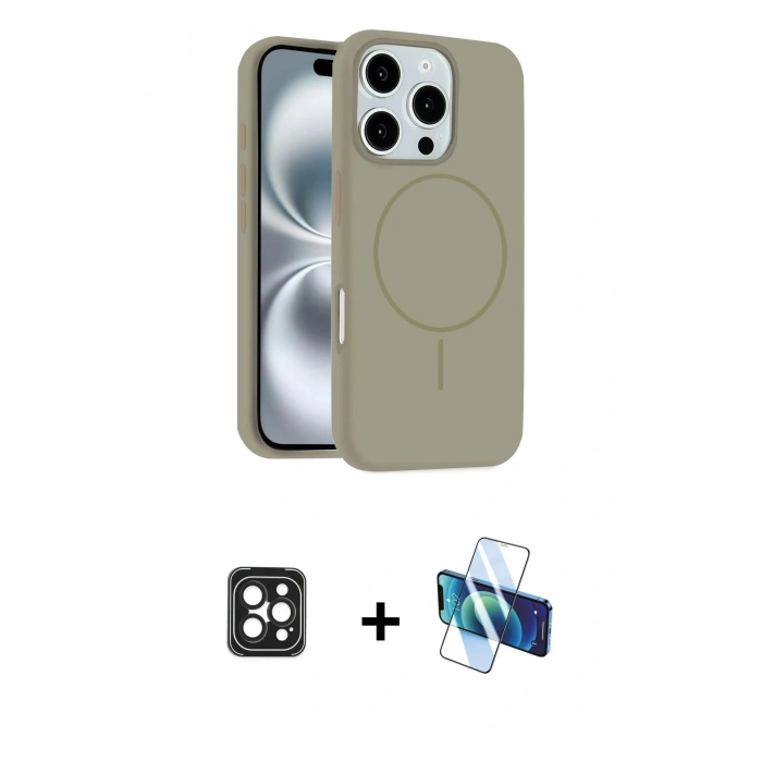 MARSİLYAN™- iPhone 16 Pro Max Kılıf Yankı Form Serisi - Siyah 3D Antistatik Cam Ekran Koruyucu + PVD Metal Kamera Lens - SH